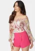 Printed Chiffon Cold Shoulder Ruched Top sold by Bebe