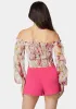 Printed Chiffon Cold Shoulder Ruched Top sold by Bebe