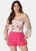 Printed Chiffon Cold Shoulder Ruched Top sold by Bebe