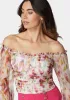 Printed Chiffon Cold Shoulder Ruched Top sold by Bebe