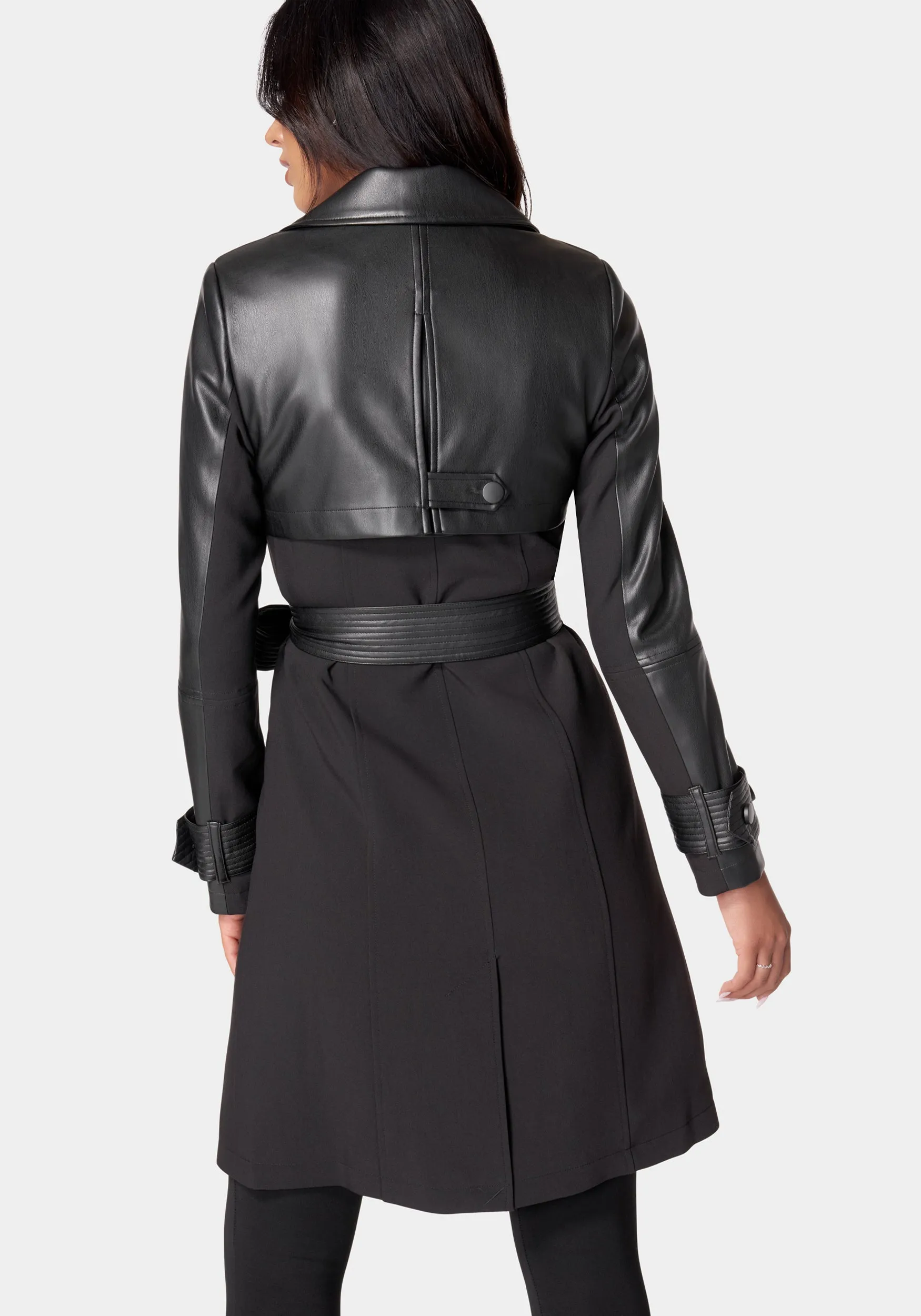 Vegan Leather Combo Woven Twill Trench Coat sold by Bebe product image thumbnail 3