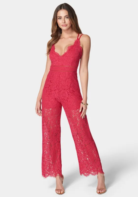 Strappy Back Lace Jumpsuit sold by Bebe
