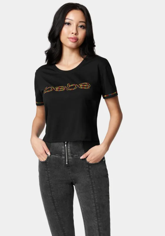 Bebe Logo Rainbow Coverstitch Tee sold by Bebe