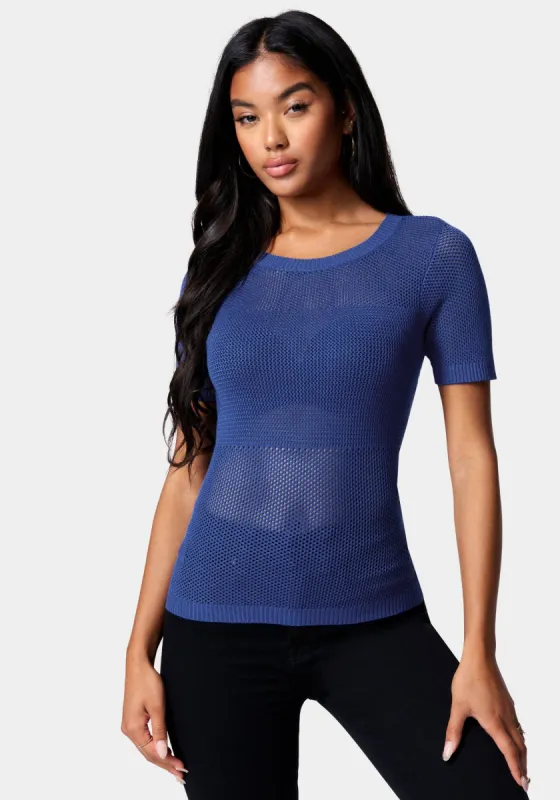 Open Knit Short Sleeve Sweater sold by Bebe