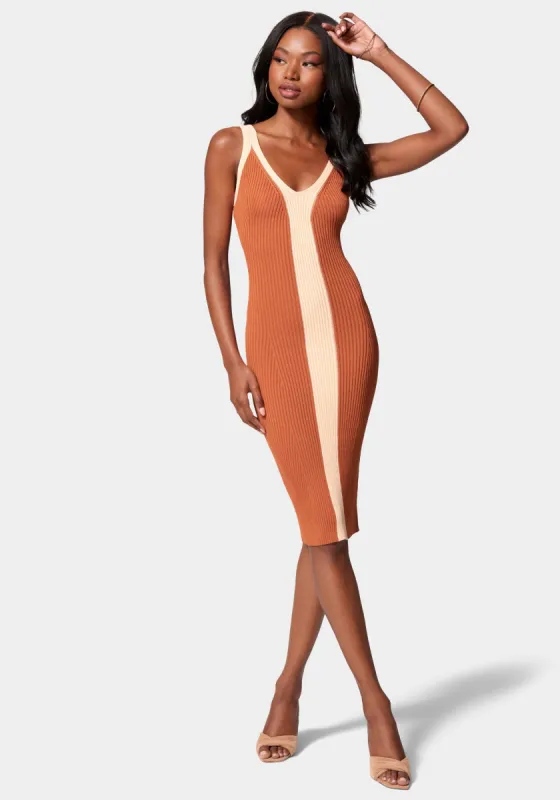 Color Block V-Neck Midi Dress sold by Bebe