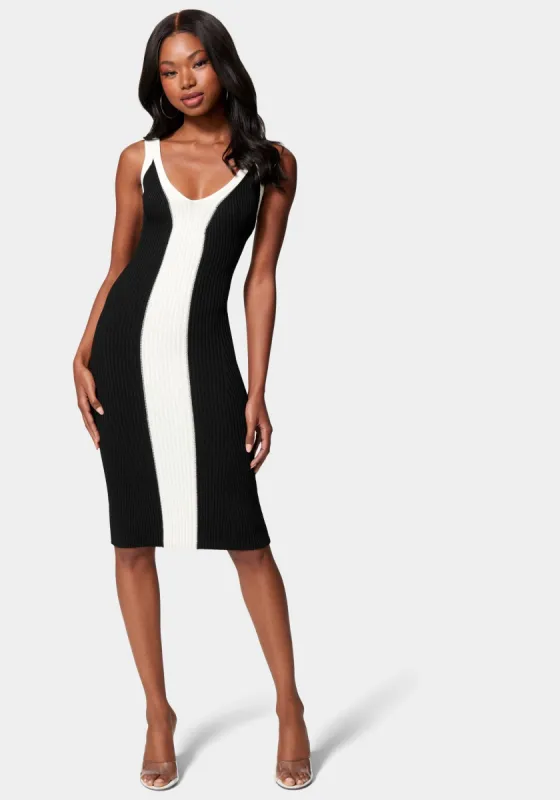Color Block V-Neck Midi Dress sold by Bebe