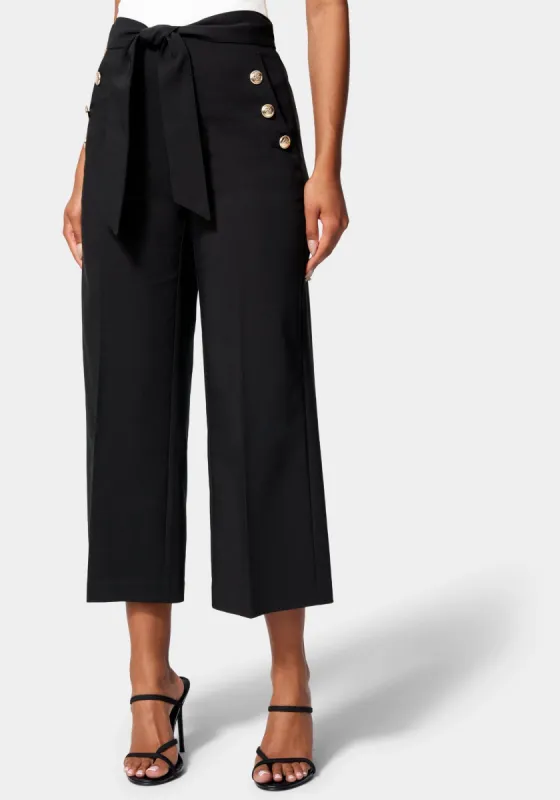 Cotton Sateen Button Detail Wide Leg Cropped Pant sold by Bebe