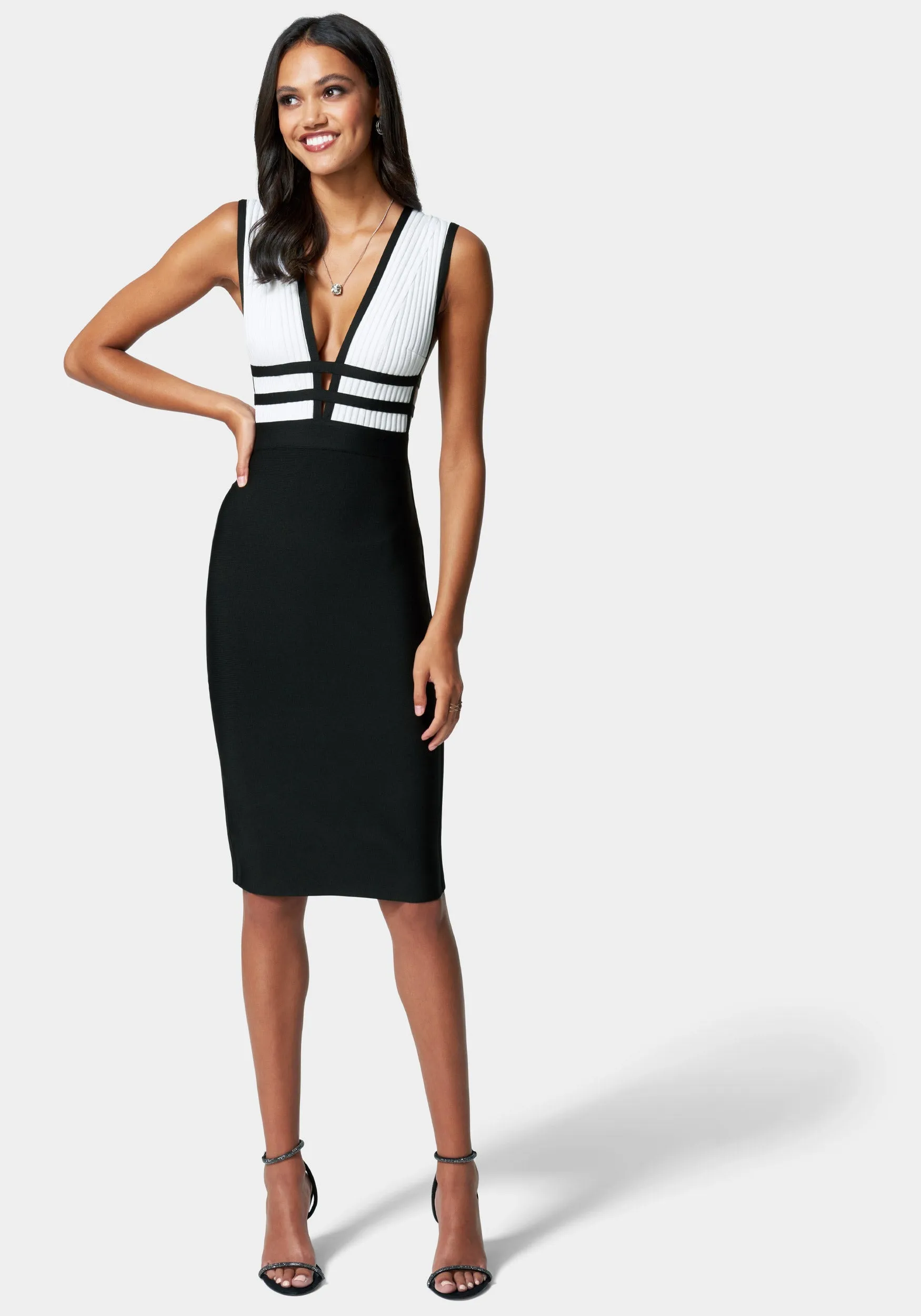 Plunge Neck Bandage Dress sold by Bebe