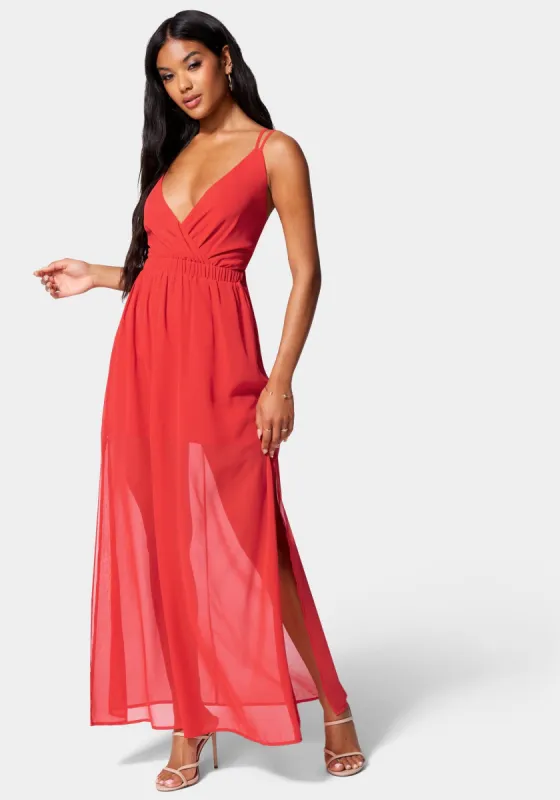 Strappy Back Slit Maxi Dress sold by Bebe