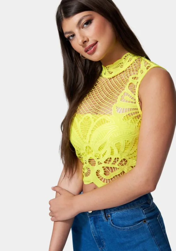 Mock Neck Lace Top sold by Bebe