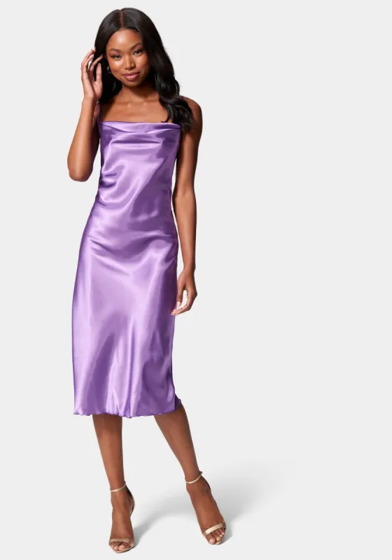 Satin Cowl Neck Slip Midi Dress sold by Bebe