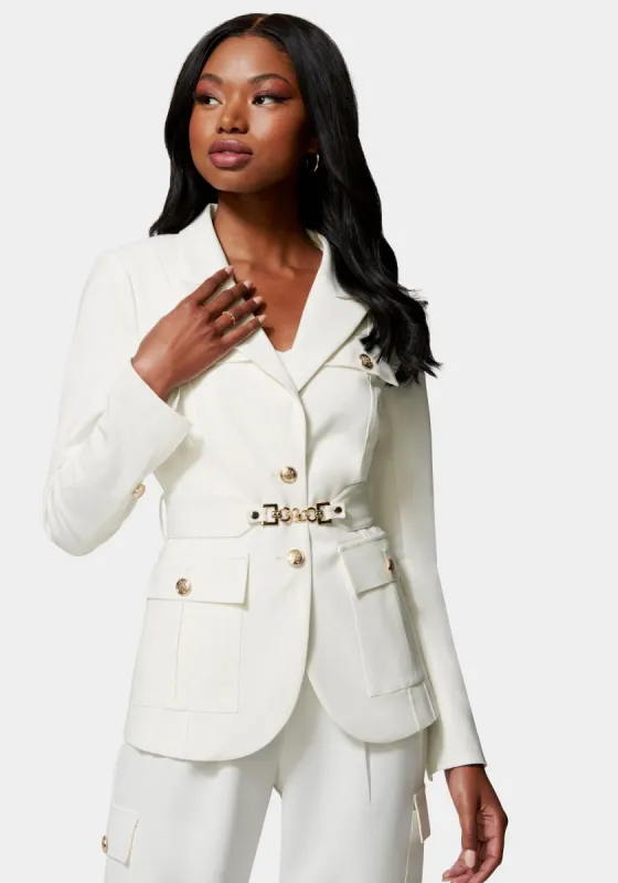 Cotton Sateen Belted Pocket Jacket sold by Bebe