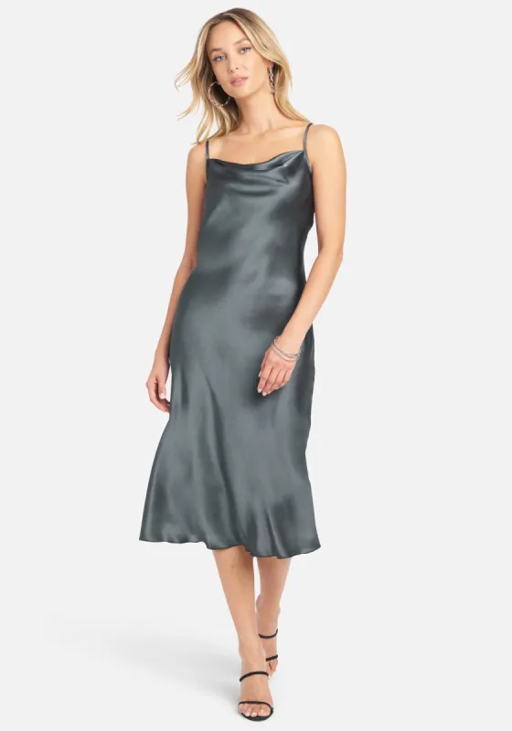 Satin Cowl Neck Slip Midi Dress sold by Bebe