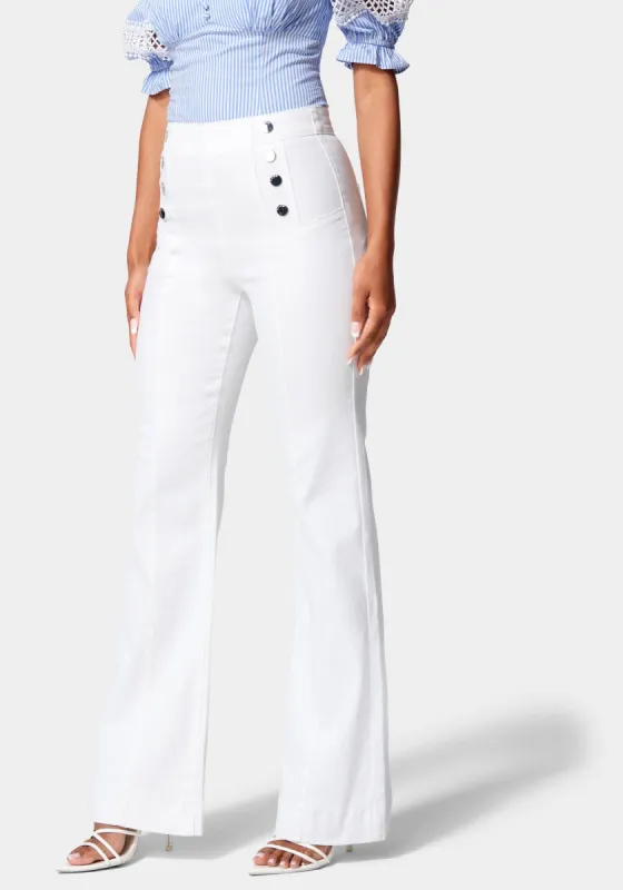 High Waist Button Detail Wide Leg Denim Jeans sold by Bebe