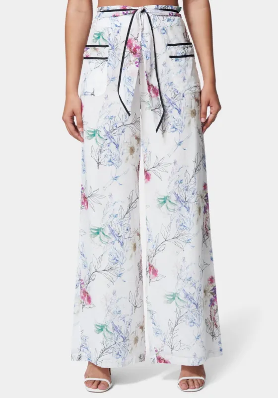 Printed Wide Leg Pant With Contrast Taping sold by Bebe