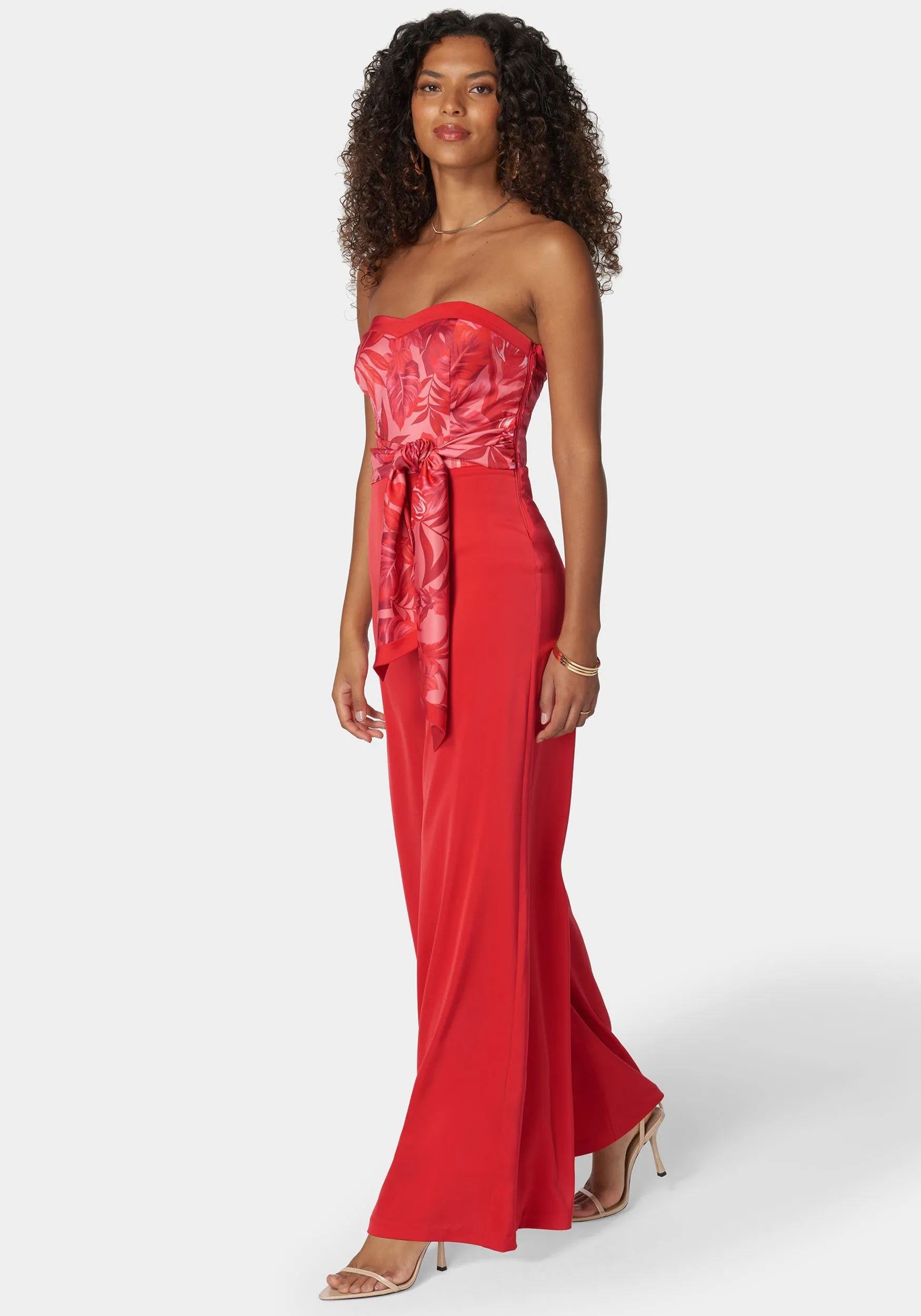 Satin Tie Front Scarf Ultra Wide Leg Jumpsuit sold by Bebe product image thumbnail 2