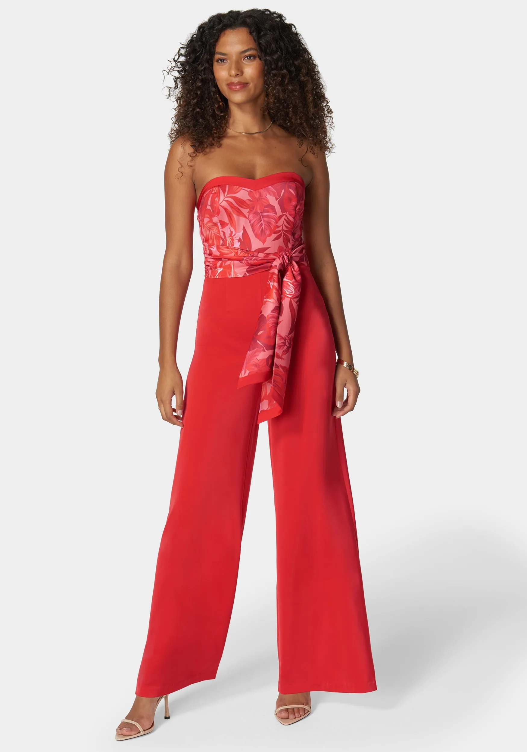 Satin Tie Front Scarf Ultra Wide Leg Jumpsuit sold by Bebe