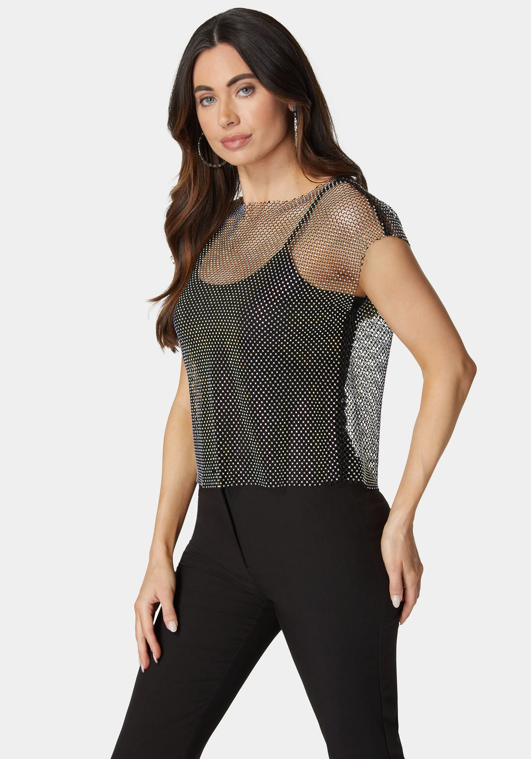 Rhinestone Fishnet Top With Knit Tank sold by Bebe product image thumbnail 2