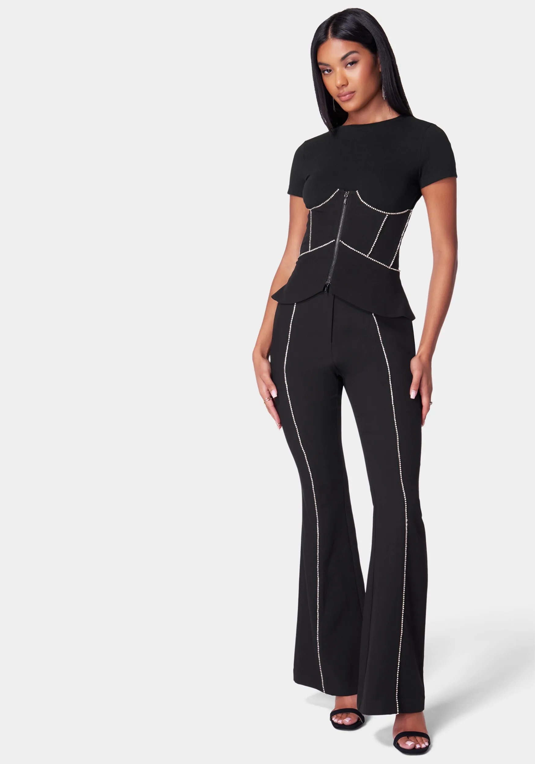 High Waist Rhinestone Detail Flared Pant sold by Bebe product image thumbnail 3