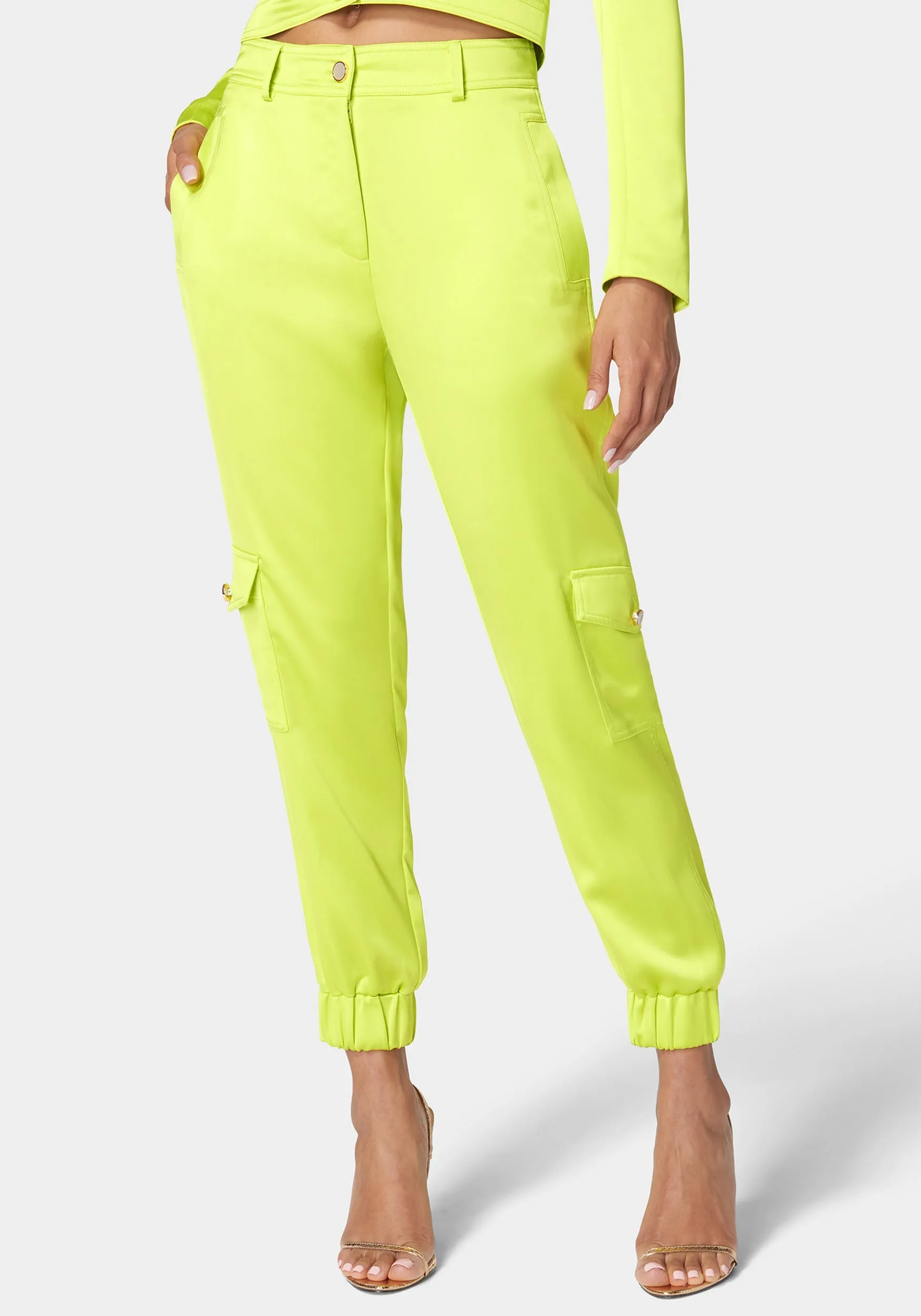 Tailored Cargo Satin Jogger Pant sold by Bebe