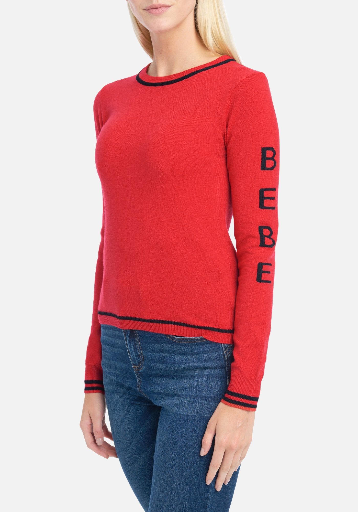 Bebe Logo Sleeve Knit Top sold by Bebe