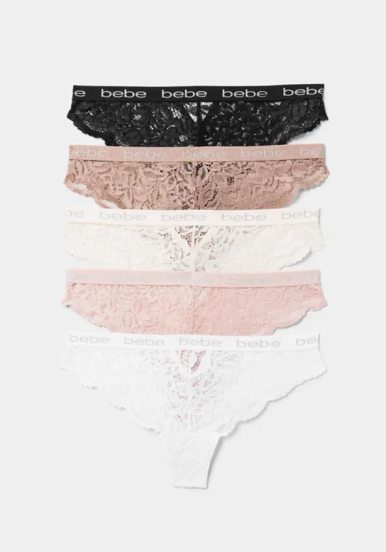 Five Pack Lace Tanga Set With Back Cut Out Detail sold by Bebe