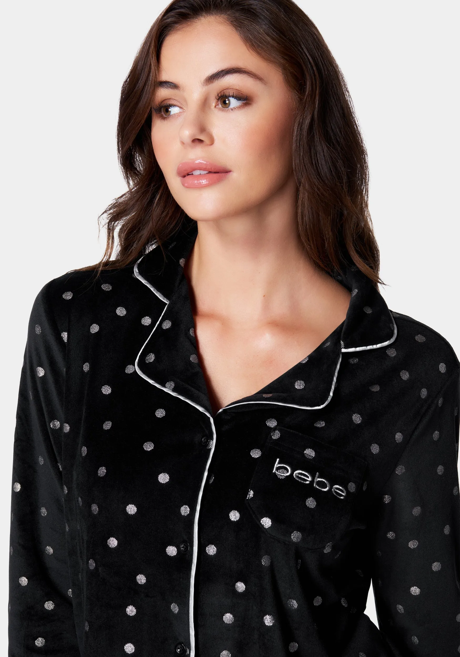 Silver Foil Plush Pajama Set sold by Bebe product image thumbnail 4