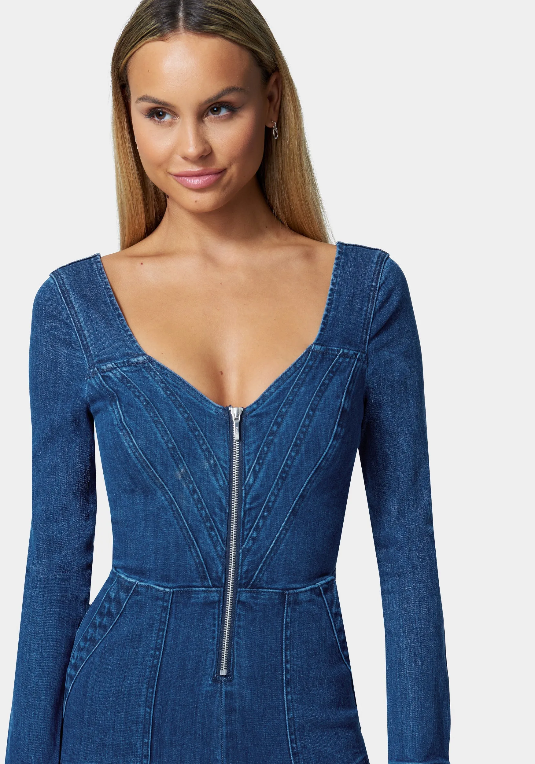 Multistitch Wide Leg Denim Jumpsuit sold by Bebe product image thumbnail 4
