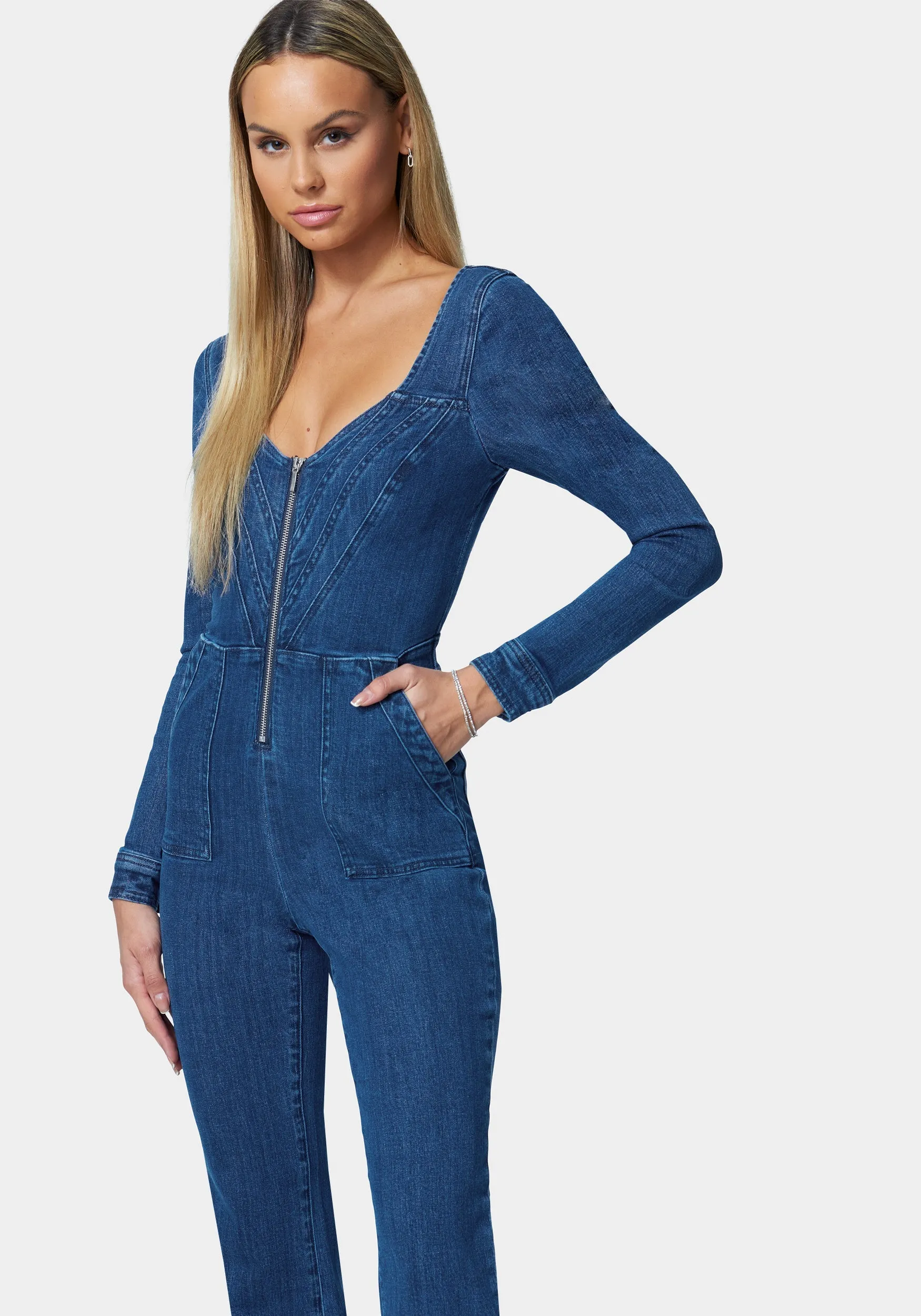 Multistitch Wide Leg Denim Jumpsuit sold by Bebe product image thumbnail 2