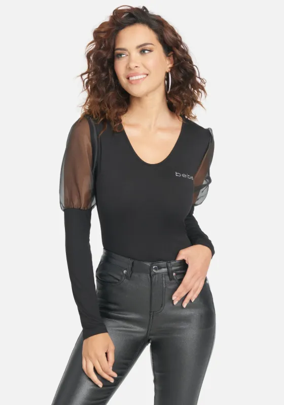 Organza Sleeve Yummy Knit Top sold by Bebe