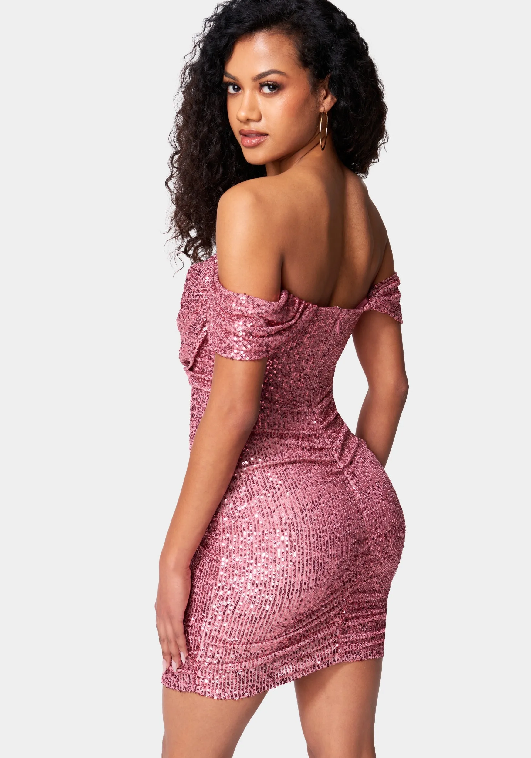 Sequin Drapey Ruched Mini Dress sold by Bebe product image thumbnail 3