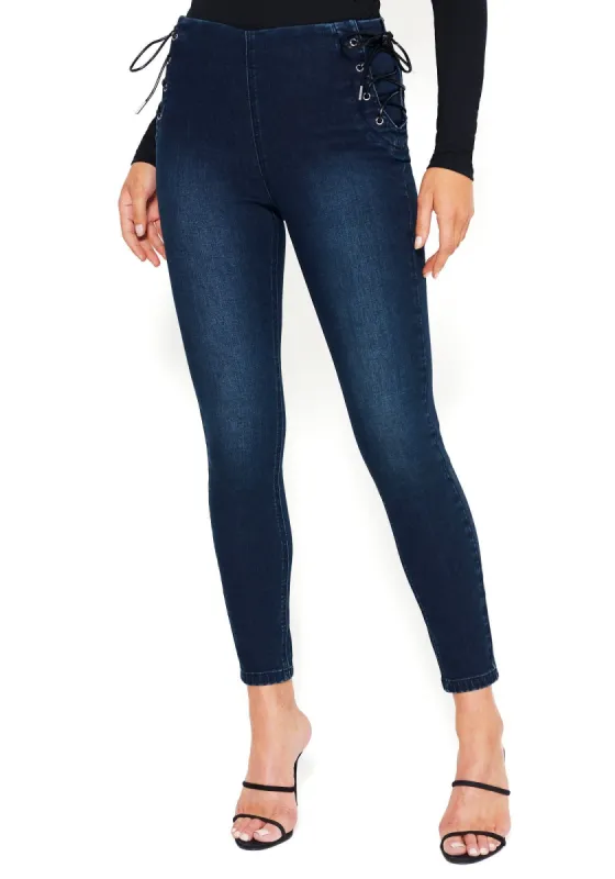 Waist Lace Up Skinny Jeans sold by Bebe