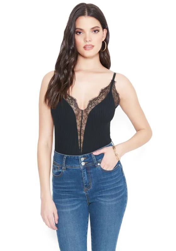 Stretch Lace Detail Bodysuit sold by Bebe