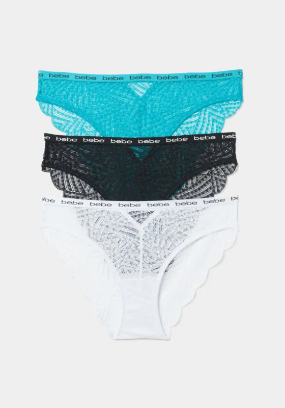 Three Pack Lace High Cut Panty Set sold by Bebe