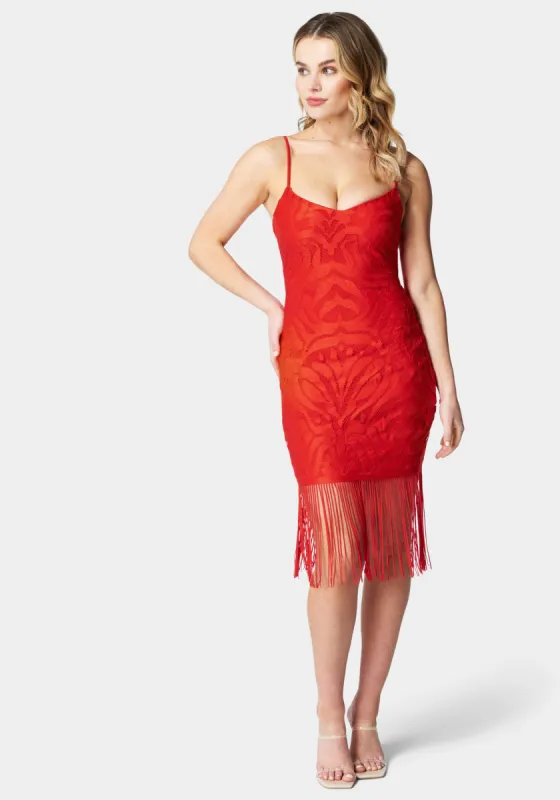 Fringe Hem Lace Dress sold by Bebe