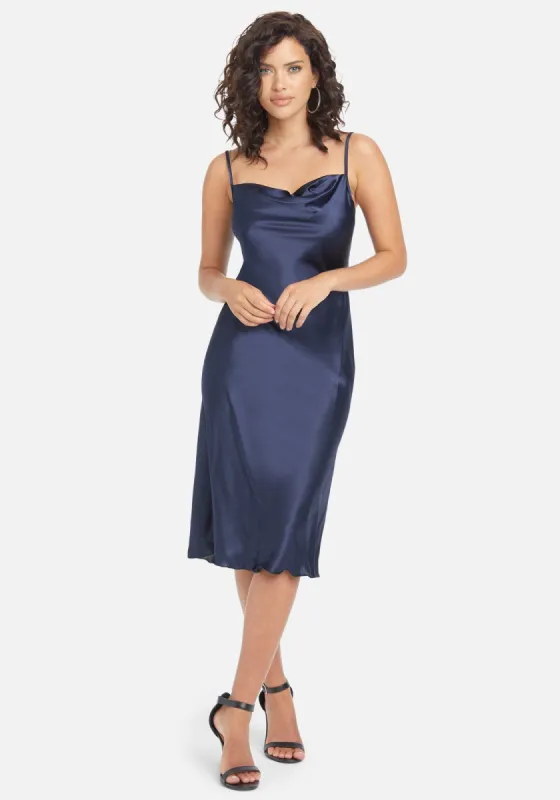 Satin Cowl Neck Slip Midi Dress sold by Bebe