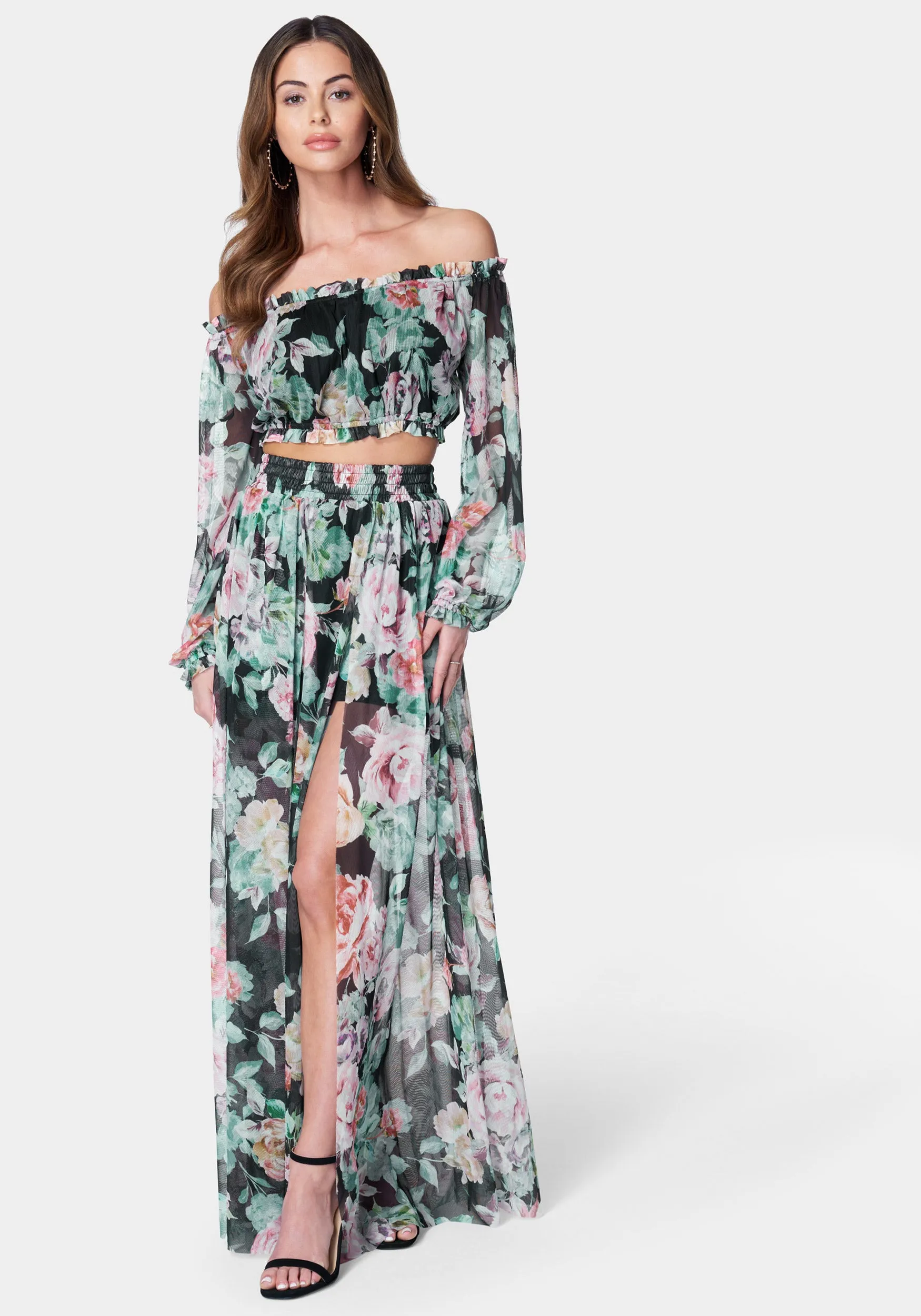 Printed Mesh Two Piece Dress sold by Bebe