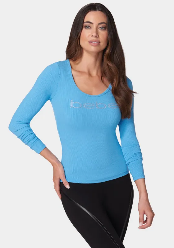 Long Sleeve Scoop Neck Bebe Logo Rib Top sold by Bebe