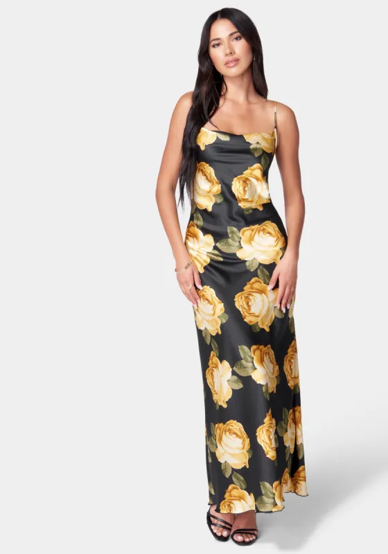 Floral Cowl Neck Maxi Dress sold by Bebe