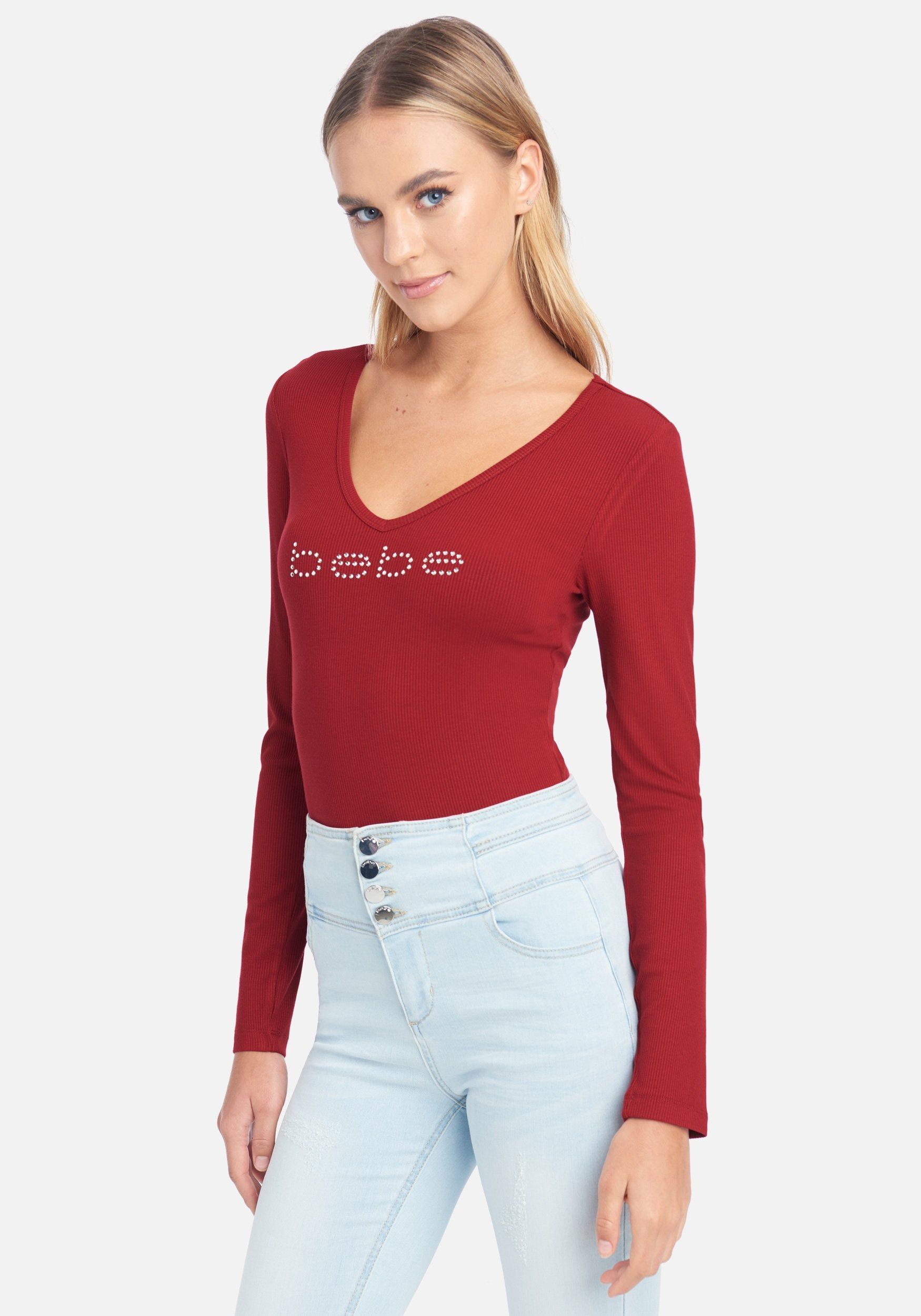 Crystal Logo V-Neck Long Sleeve Tee sold by Bebe product image thumbnail 2