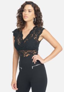Allover Lace Scallop Knit Top sold by Bebe