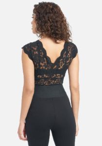 Allover Lace Scallop Knit Top sold by Bebe