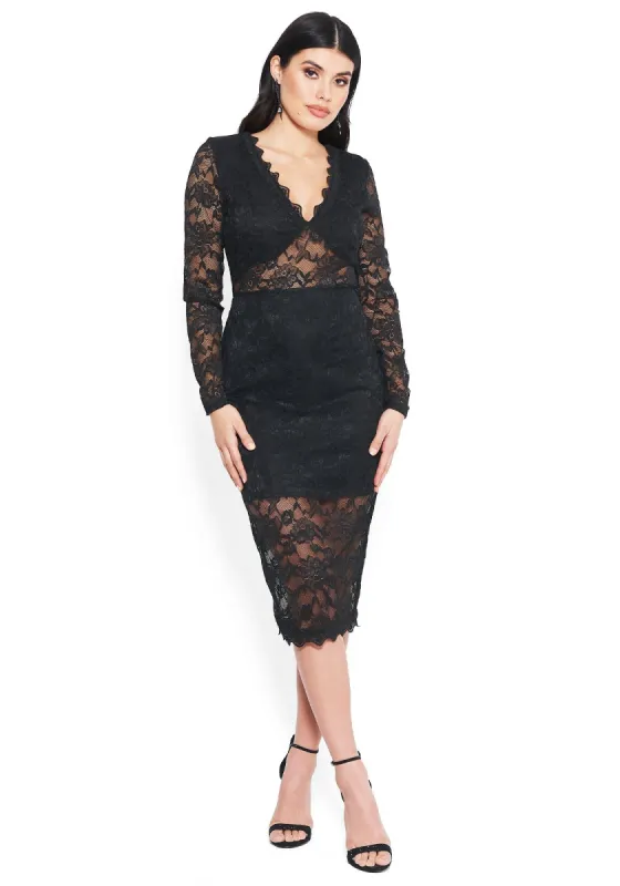 All Over Lace Slit Midi Dress sold by Bebe