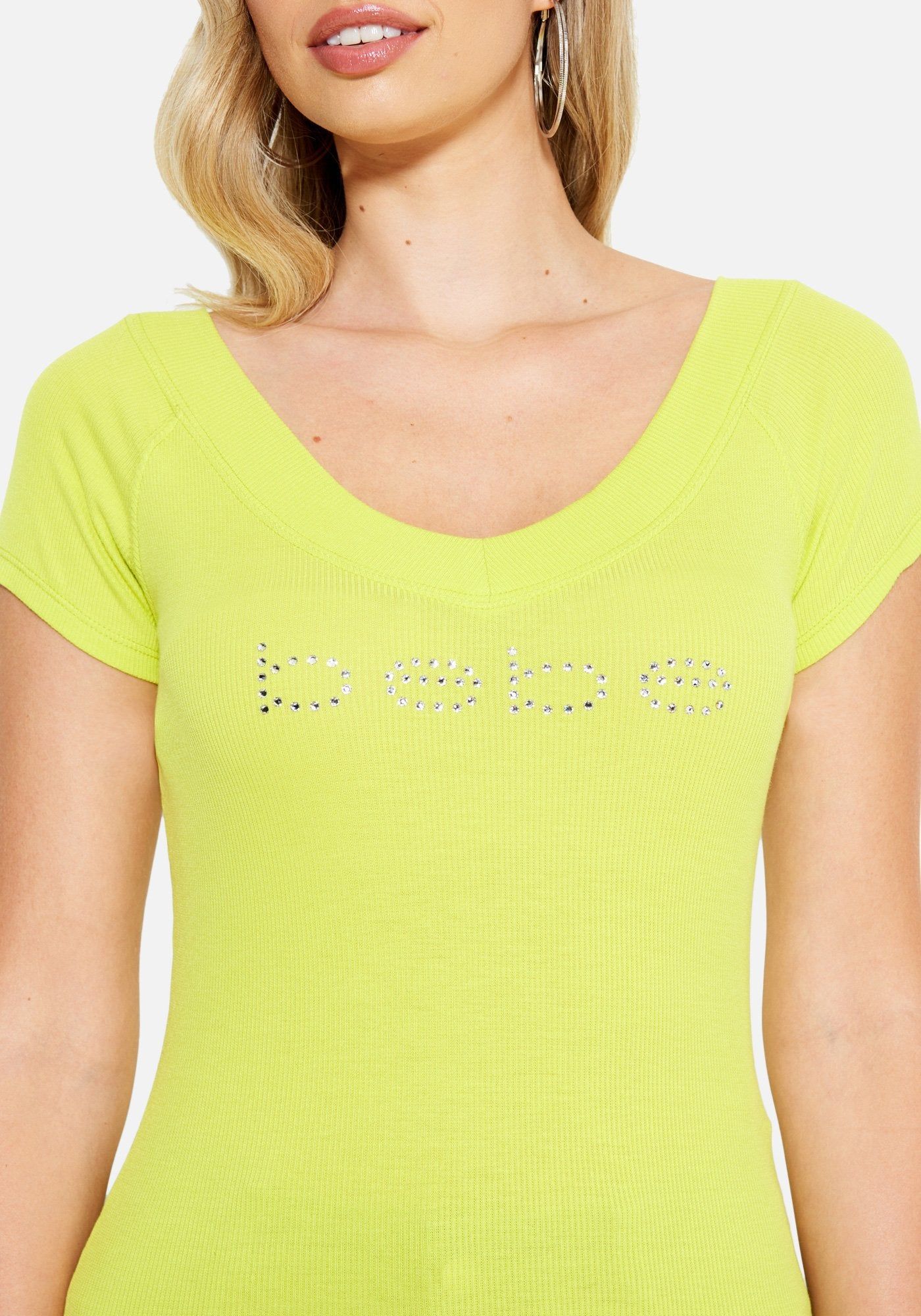 Crystal Logo Double V-Neck Short Sleeve Tee sold by Bebe product image thumbnail 4