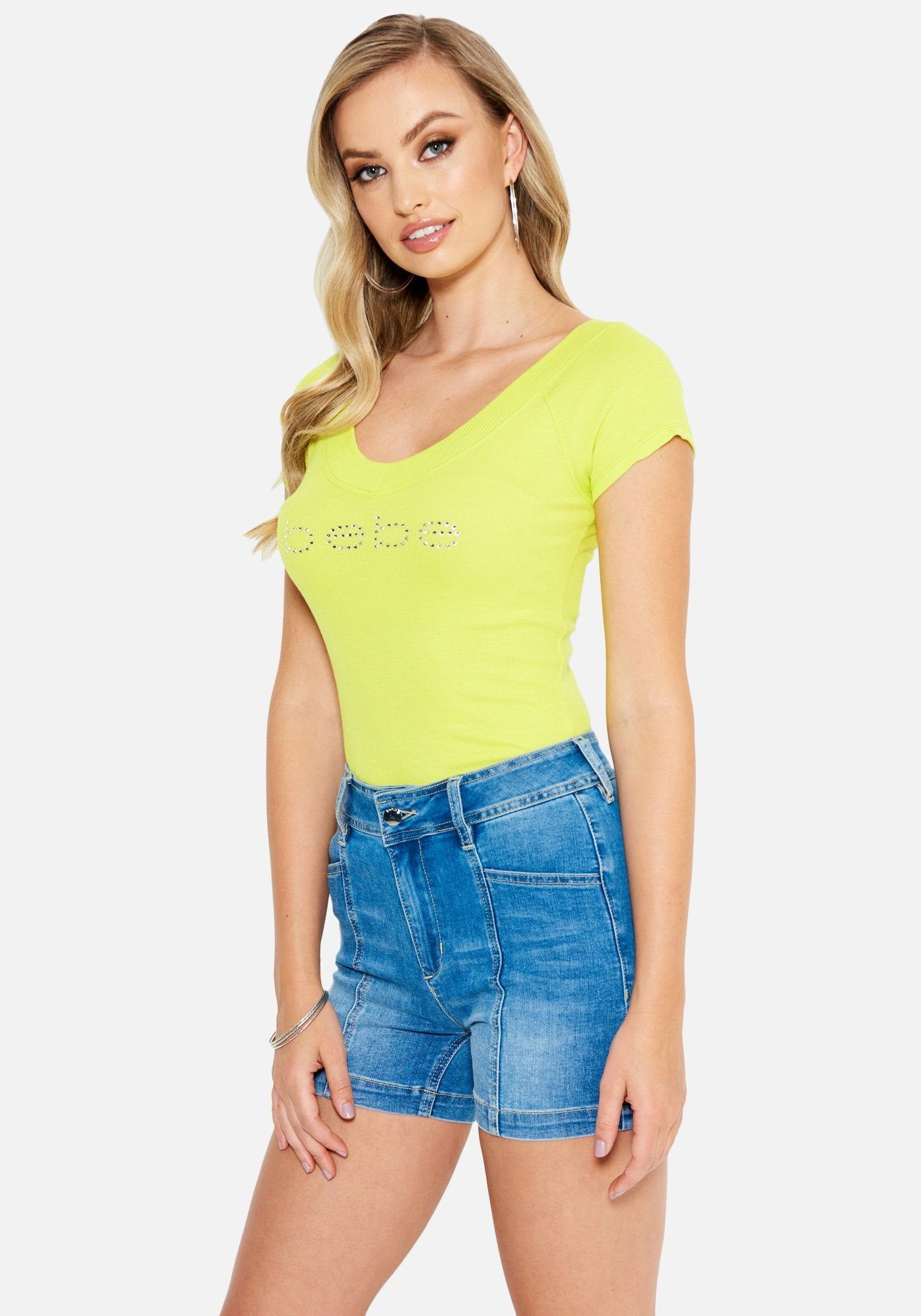 Crystal Logo Double V-Neck Short Sleeve Tee sold by Bebe product image thumbnail 2