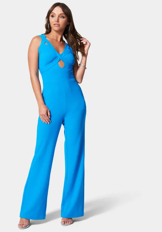 Multi Strap Knit Crepe Wide Leg Jumpsuit sold by Bebe