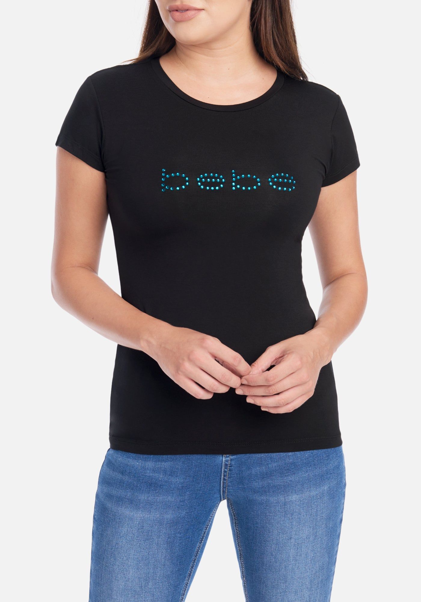 Bebe Logo Rhinestone Tee sold by Bebe