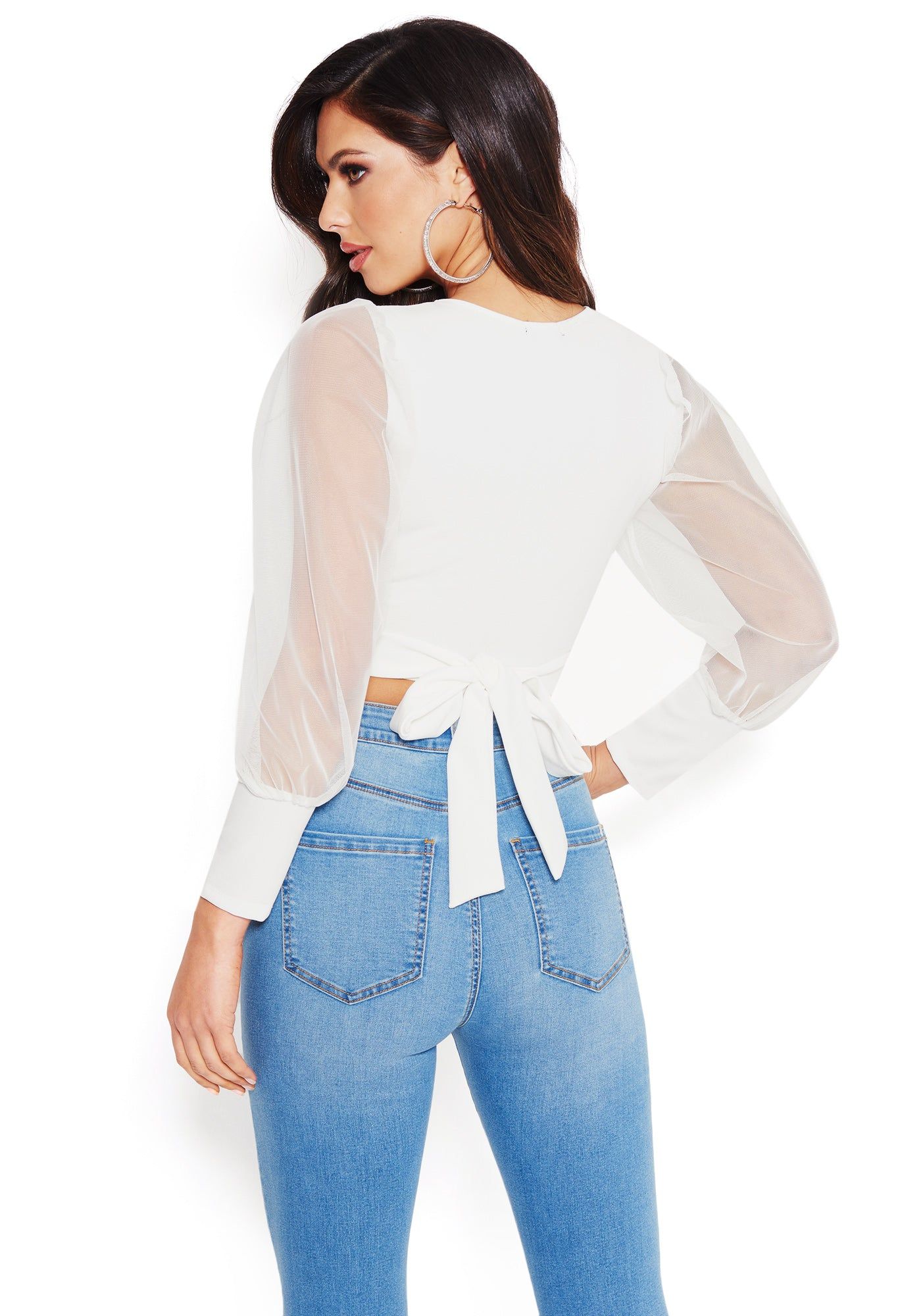 Sheer Sleeve Wrap Crop Top sold by Bebe product image thumbnail 3