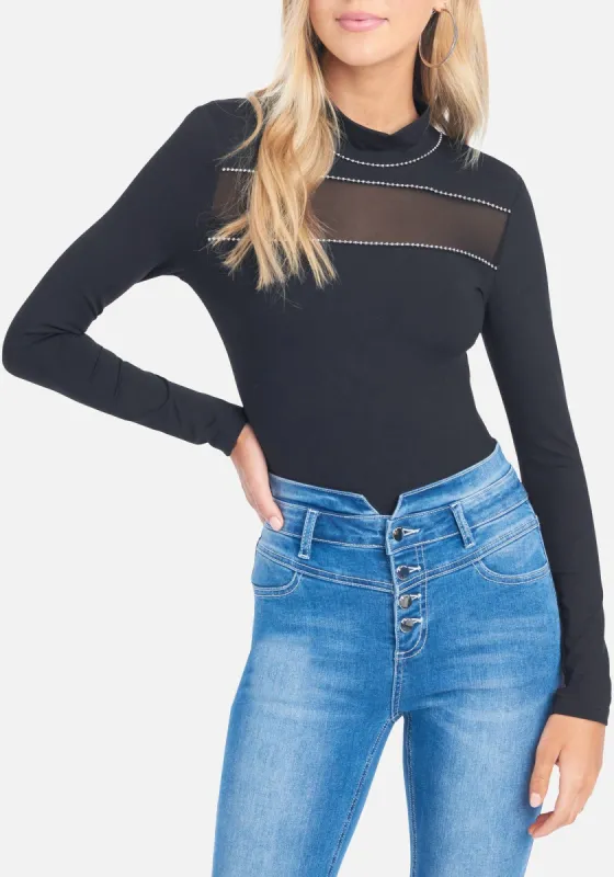 Knit & Mesh Mock Neck Bodysuit sold by Bebe