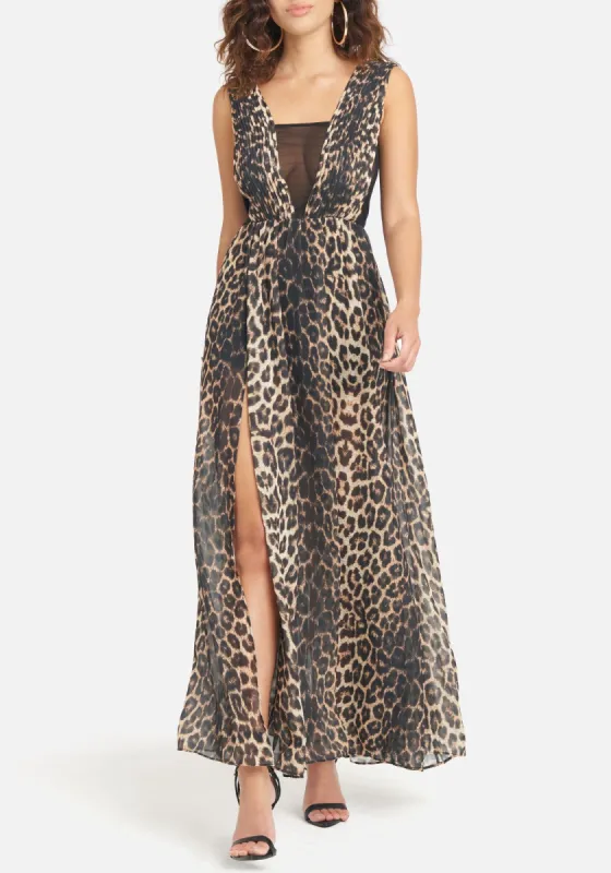Leopard Pleated Double Slit Maxi sold by Bebe
